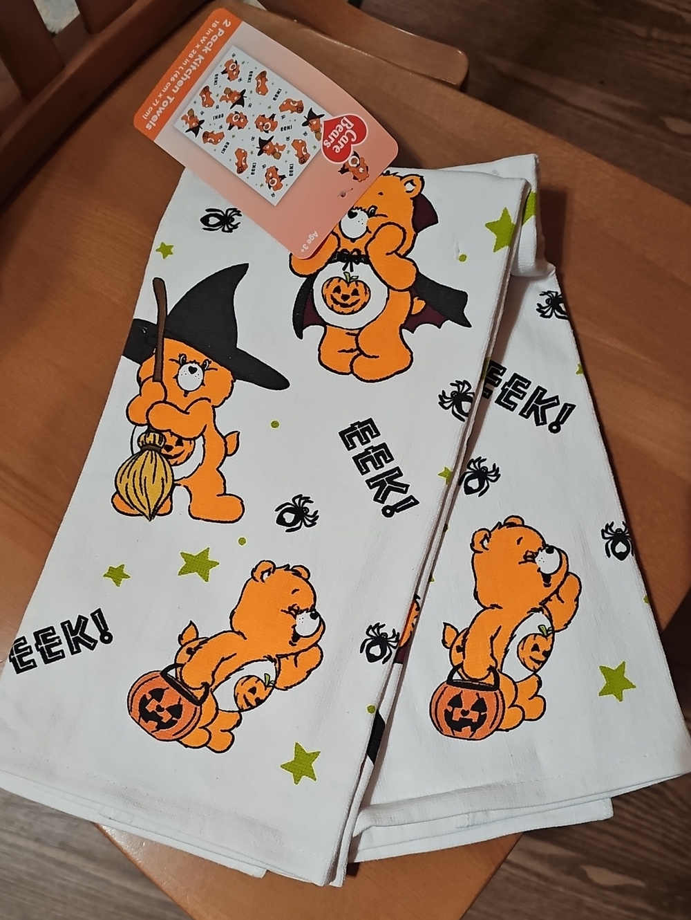 New! Set Of 2 Halloween Care Bears Kitchen Towels